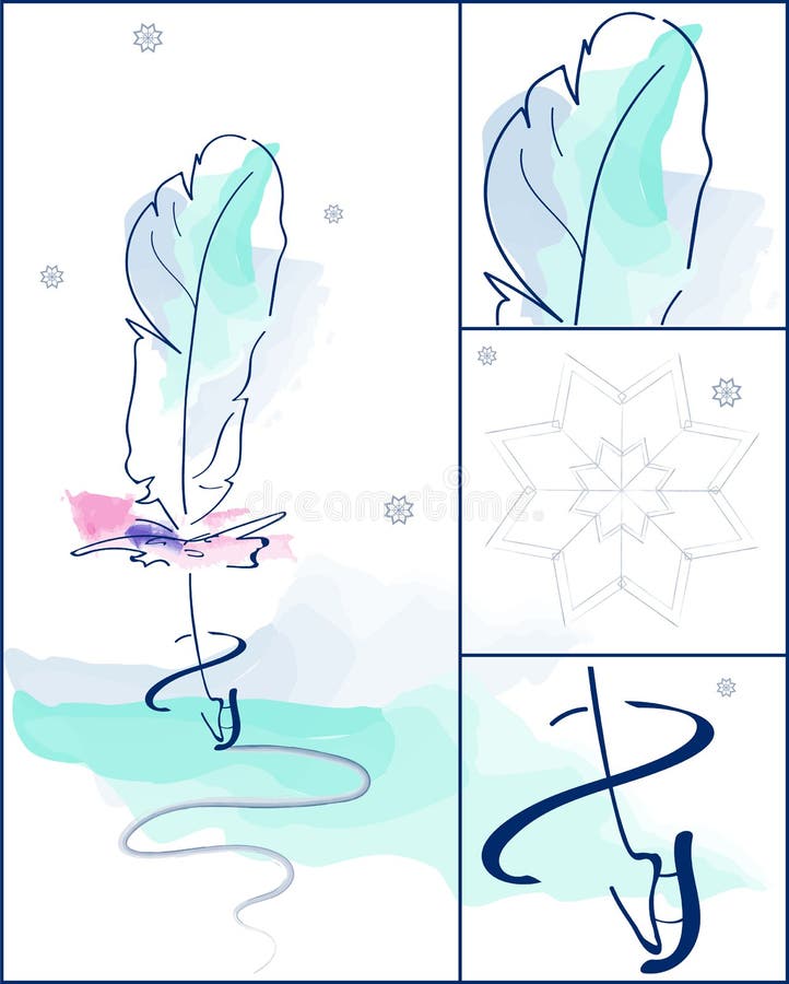 Aquarelle veerkunst met abstracte ijs het schaatsen reeks De wintersneeuwvlok en blauwe rode veervleet Mooie, schitterende achter royalty-vrije illustratie Aquarelle veerkunst met abstracte ijs het schaatsen reeks De wintersneeuwvlok en blauwe rode veervleet Mooie, schitterende achter royalty-vrije illustratie