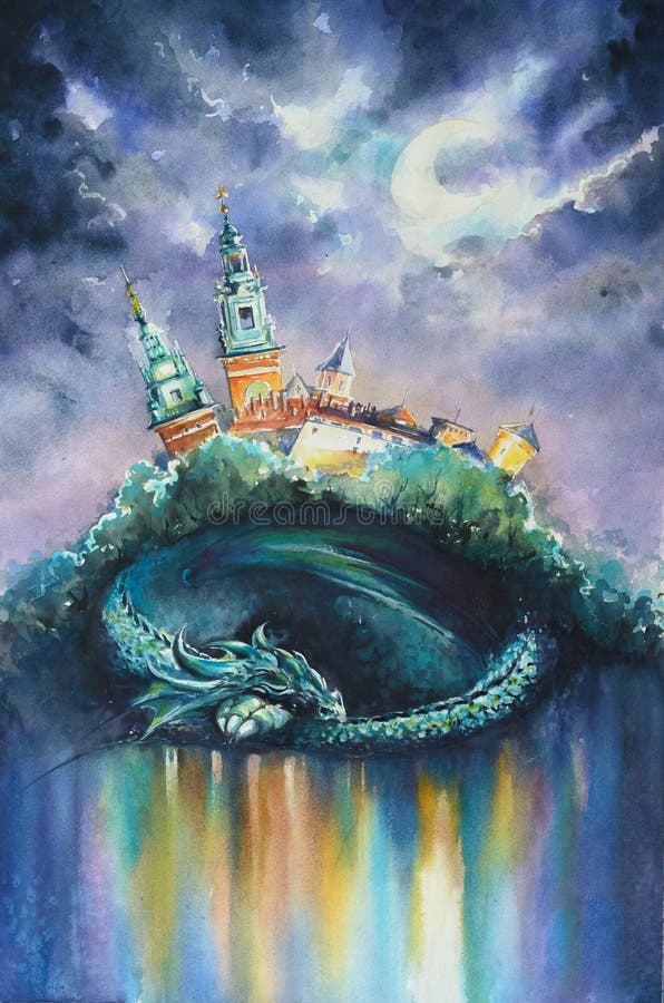 Aquarelles de dragon de Wawels peintes illustration de vecteur Aquarelles de dragon de Wawels peintes illustration de vecteur