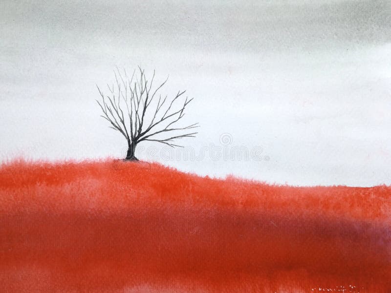 Aquarelllandschaftstoter Baum auf dem roten Wiesengebiet vektor abbildung Aquarelllandschaftstoter Baum auf dem roten Wiesengebiet vektor abbildung