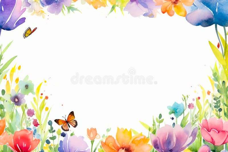 Aquarellmalerei auf Blumen und Schmetterling auf weißem Hintergrund. generative Hilfe stockfotos