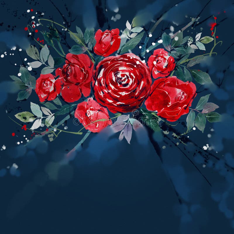 Aquarellmalerei Blumenblumenstrauß-Rosenrot stock abbildung Aquarellmalerei Blumenblumenstrauß-Rosenrot stock abbildung