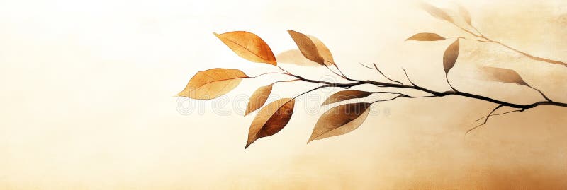 Aquarellmalerei eines zarten Herbstzweiges mit braunen Blättern auf einem hellgelben Hintergrund lizenzfreie abbildung