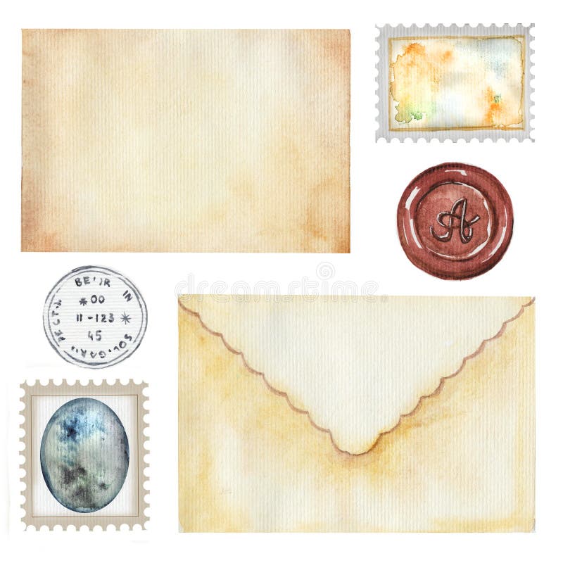 Aquarellsatz mit Weinlesebuchstaben und -stempeln stock abbildung Aquarellsatz mit Weinlesebuchstaben und -stempeln stock abbildung