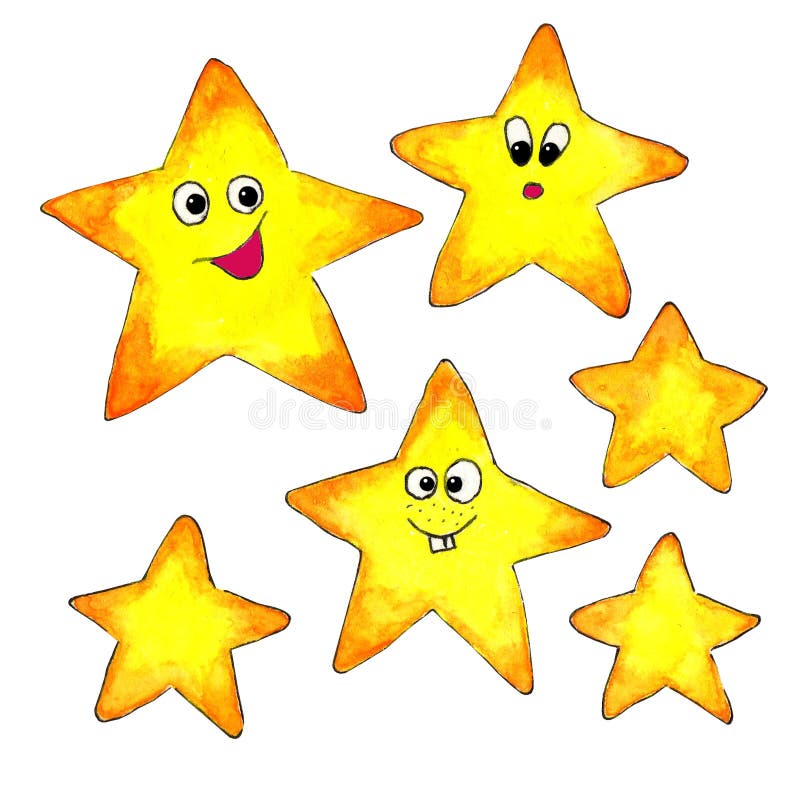 Aquarellsatz Sterne Mit Gesicht. Vektor Abbildung - Illustration von  unterschiedlich, bunt: 210277226