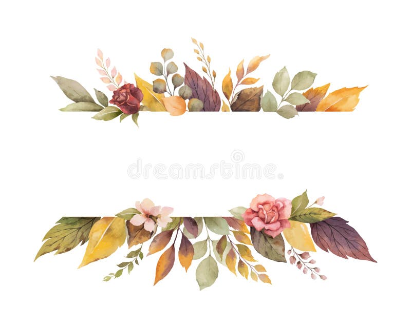 Aquarellvektor-Herbstfahne mit den Rosen und Blättern lokalisiert auf weißem Hintergrund lizenzfreie abbildung