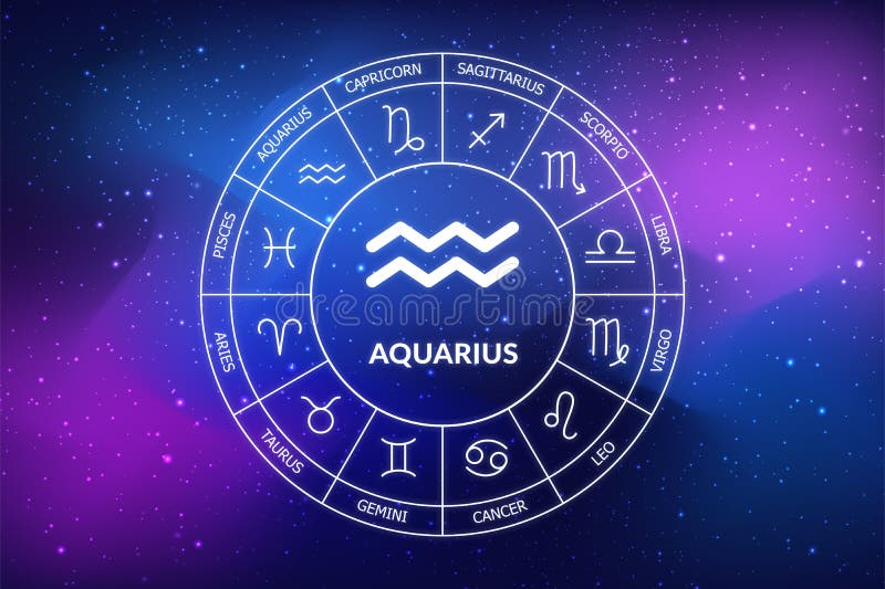 Aquarius Zodiac Sign. Aquarius Icon on Blue Space Background Stock ...