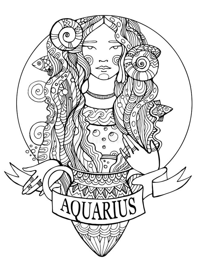Download Aquarius Zodiac Sign Coloring Book Vector Stock Vector - Illustration of graphic, adult: 80894621