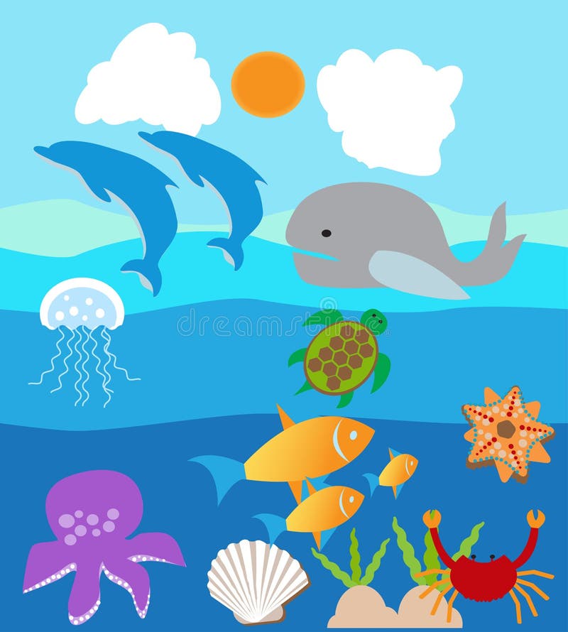 Aquatic Animal Life in a Sea or Ocean Water Stock Vector - Illustration of  coral, reefs: 110062942