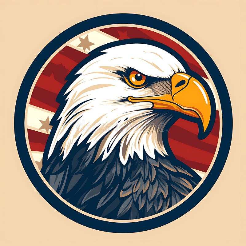 Aquila calva americana illustrazione di fronte a fondo rosso bianco e blu illustrazione vettoriale