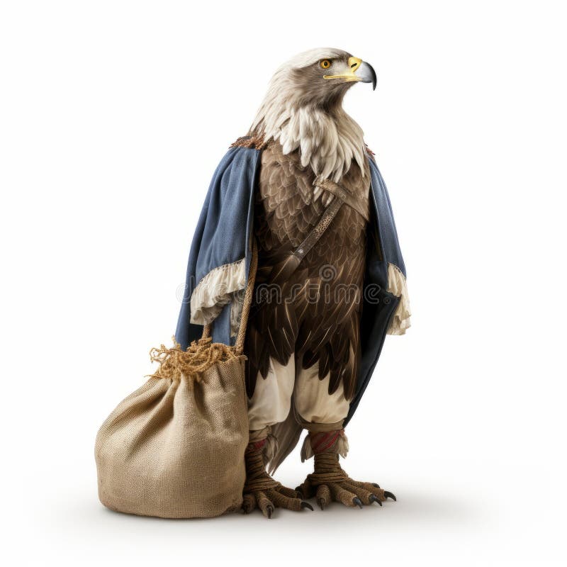 Aquila in modo militare con sacco di patate : vita fotorealistica illustrazione vettoriale