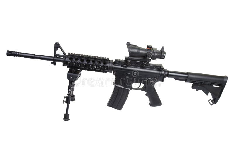 AR-15 assault rifle with bipod isolated on a white