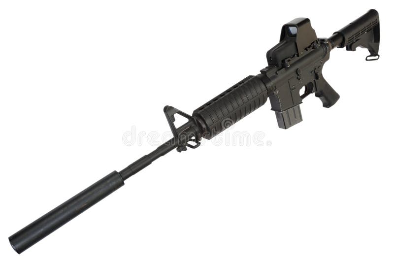 AR-15 based rifle with silencer and optic scope
