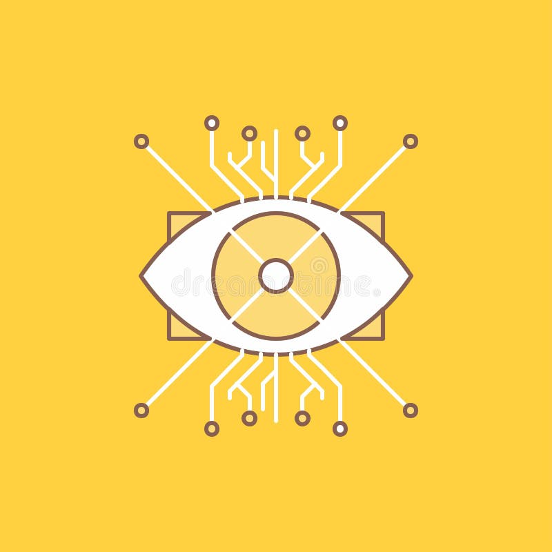 AR, Vermehrung, Cyber, Auge, Linse flache Linie füllte Ikone Sch? ner Logoknopf? ber gelbem Hintergrund f? r UI und UX, Website ode lizenzfreie abbildung