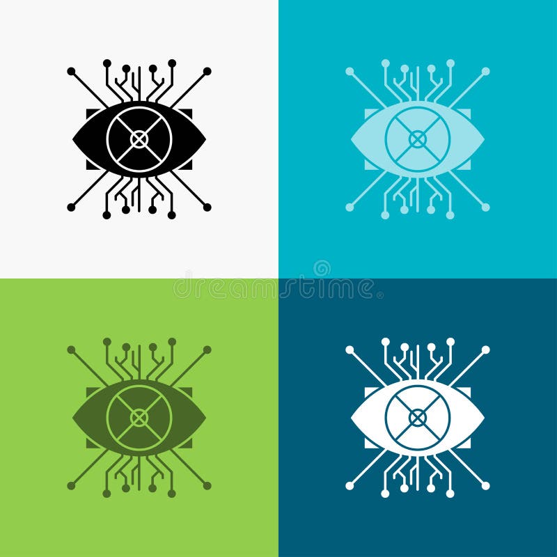 AR, Vermehrung, Cyber, Auge, Linse Ikone über verschiedenem Hintergrund Glyphartdesign, bestimmt f? r Netz und APP Vektor ENV 10 lizenzfreie abbildung