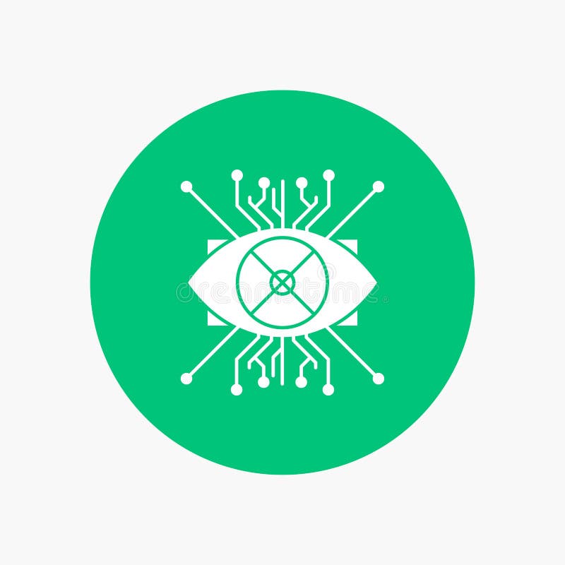 AR, Vermehrung, Cyber, Auge, Linse weiße Glyph-Ikone im Kreis Vektor-Knopfillustration vektor abbildung