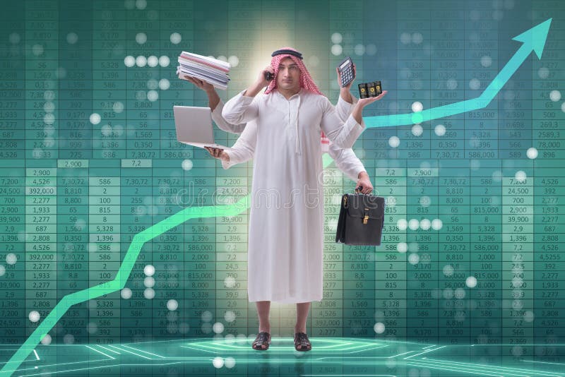 The arab businessman in multitasking concept