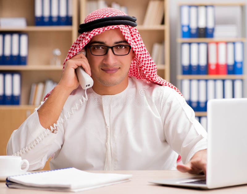 Arab Businessman Working in the Office Stock Image - Image of desk