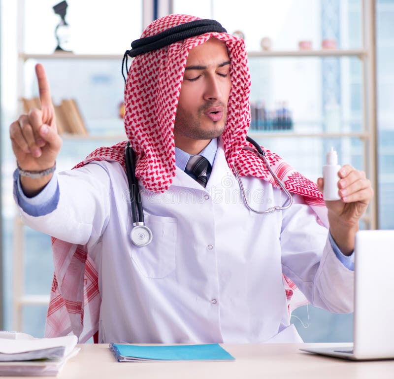 Arab Doctor Working in the Clinic Stock Image Image of healthcare