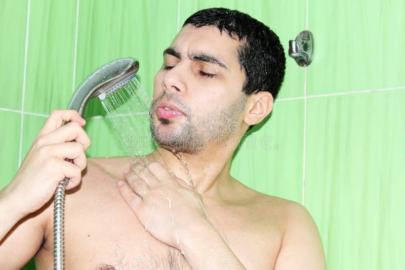 Arab Egyptian Man Taking Shower Stock Image Image Of Portrait Drops