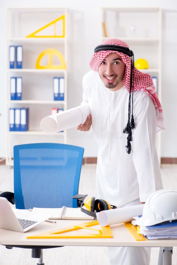 The Arab Engineer Working On New Project Stock Photo Image of drawing