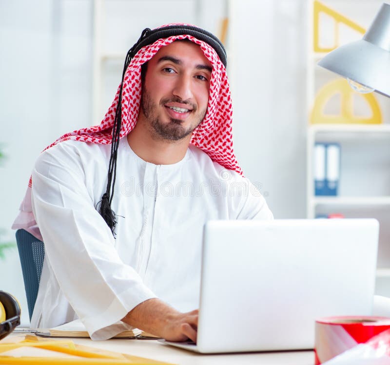 Arab engineer working on new project stock photography