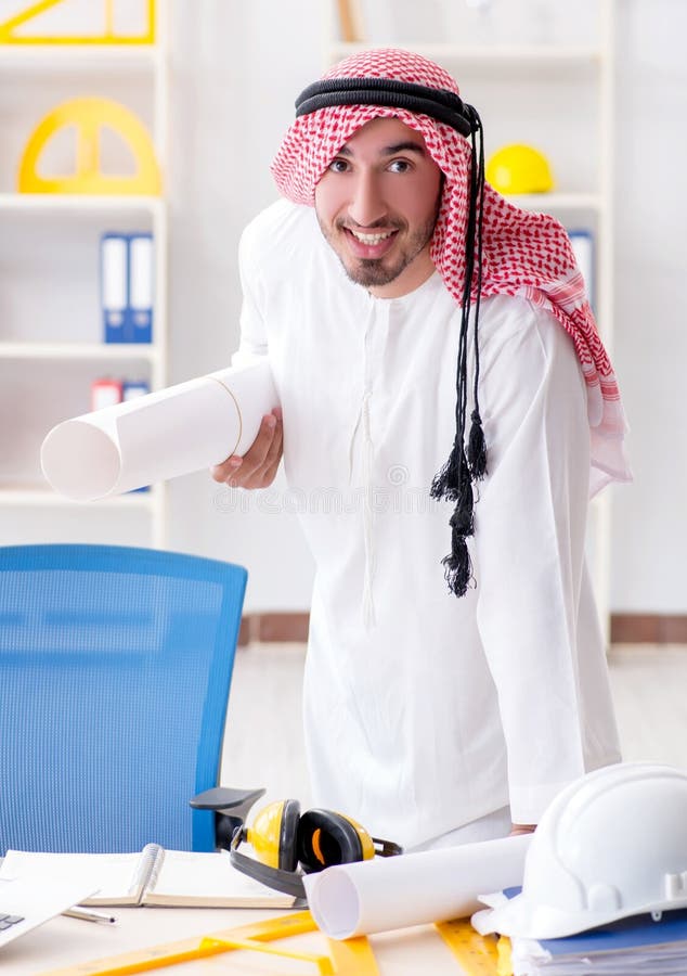 Arab engineer working on new project stock image