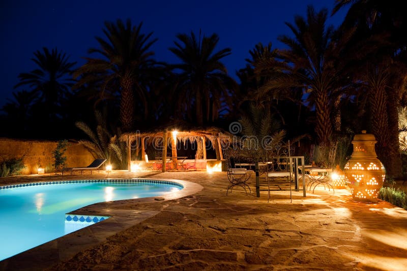 Arab hotel pool evening