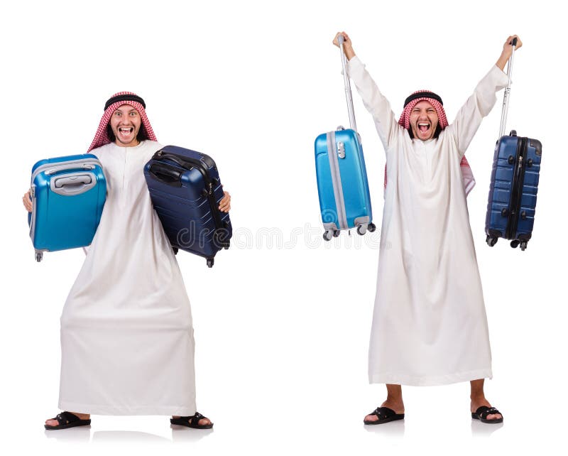 The Arab Man with Luggage on White Stock Photo Image of dress, muslim