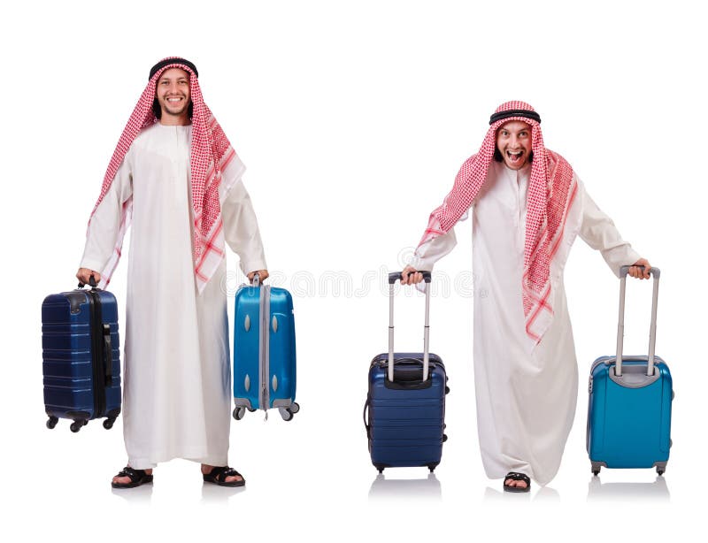 The Arab Man with Luggage on White Stock Photo Image of headdress