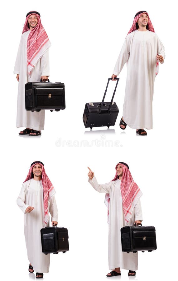 Arab Man with Luggage on White Stock Image Image of islamic, case