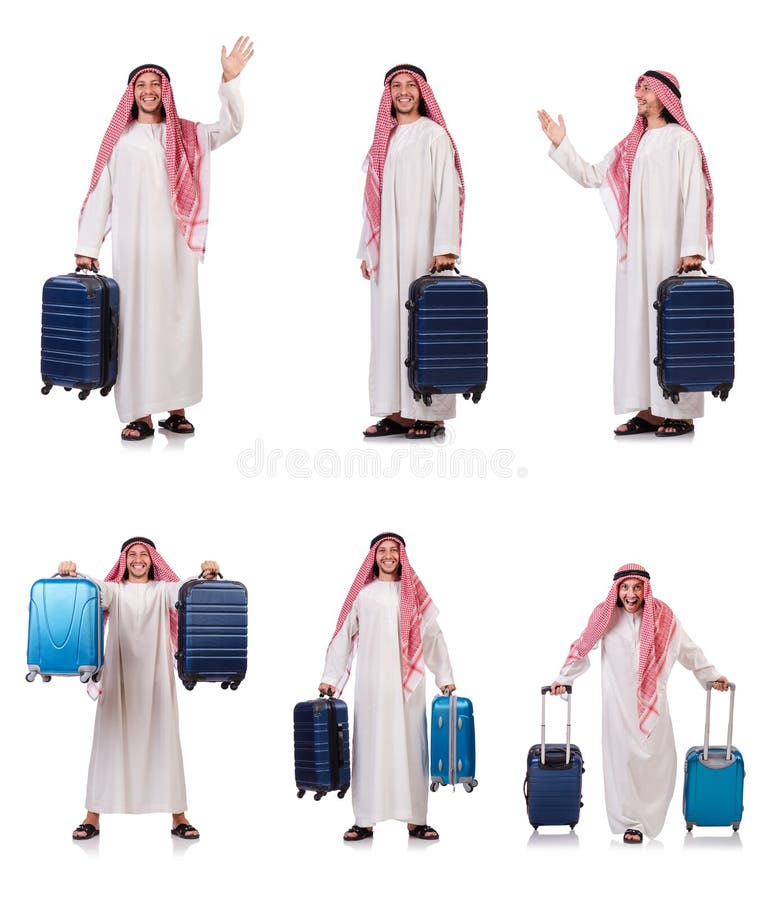 The Arab Man with Luggage on White Stock Image Image of businessman