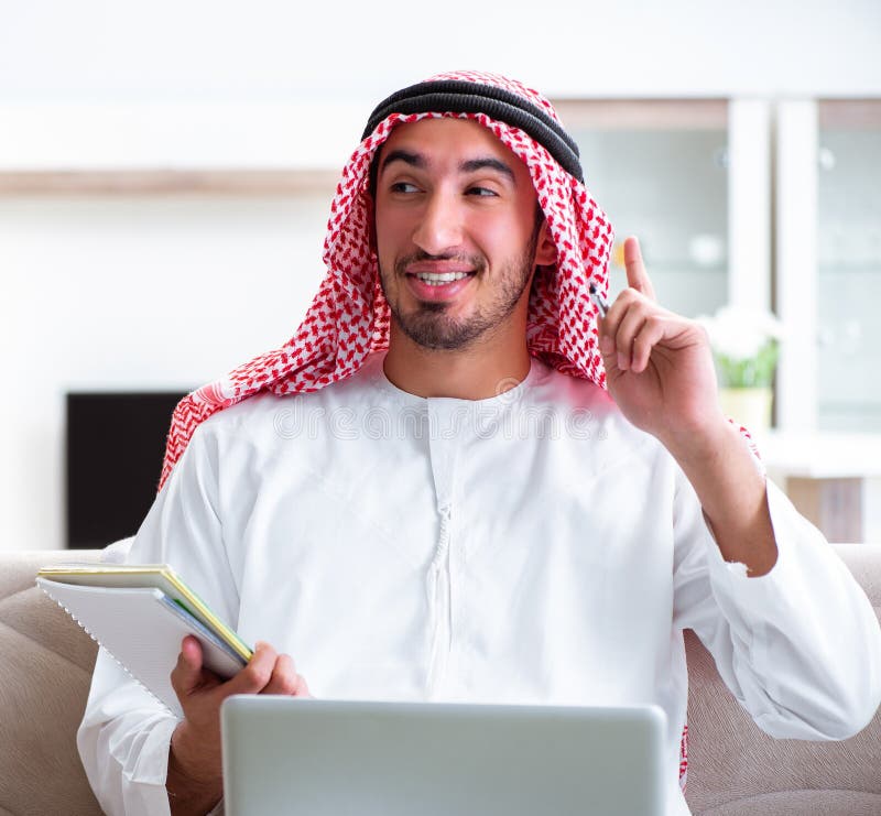Arab Man Working at Home on His Work Stock Photo Image of boss, arab 220339384