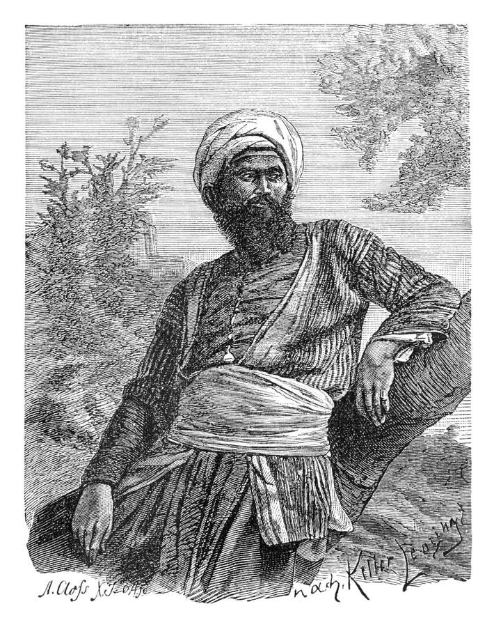 Arab Sheikh or Nobleman. History and Culture of North Africa. Antique Vintage Illustration. 19th Century