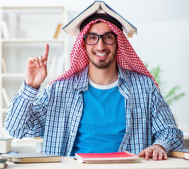 Arab student preparing for university exams stock photography