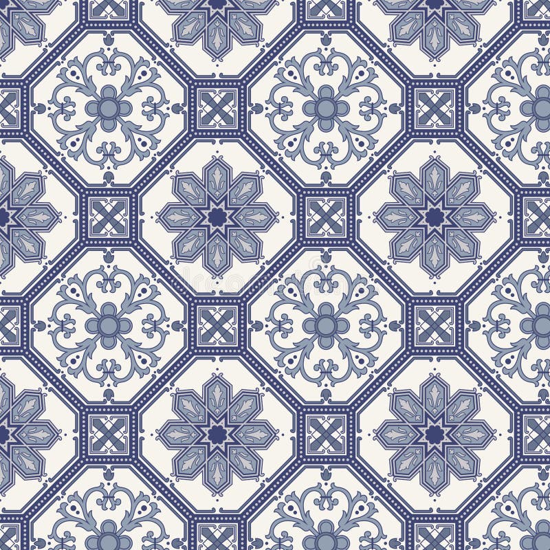 Arabesque seamless pattern in blue and grey