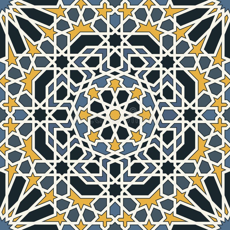 Arabesque seamless pattern in blue and yellow