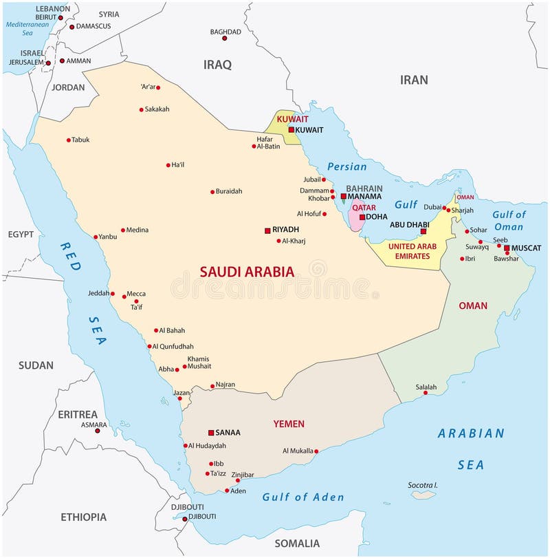 detailed political map of the arabian peninsula