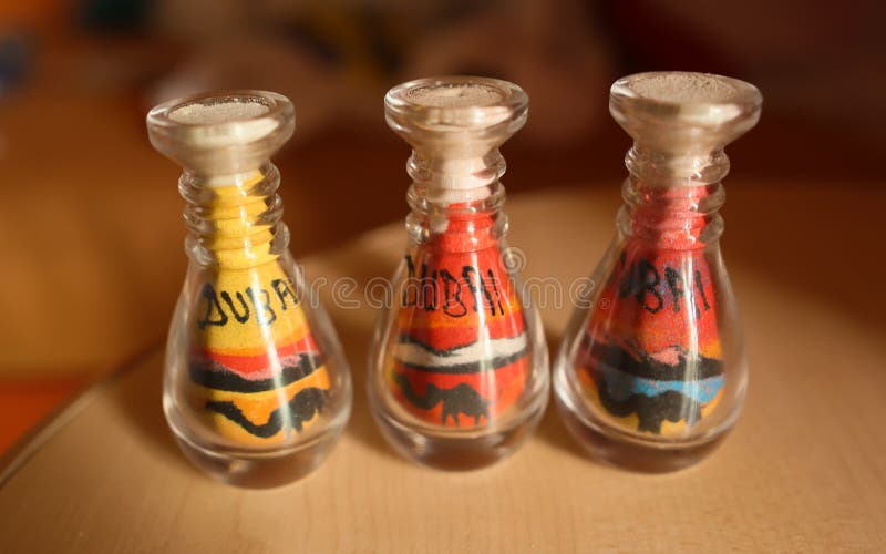 Arabian traditional sand souvenirs. Bottle of sand from Dubai. royalty free stock photo Arabian traditional sand souvenirs. Bottle of sand from Dubai. royalty free stock photo