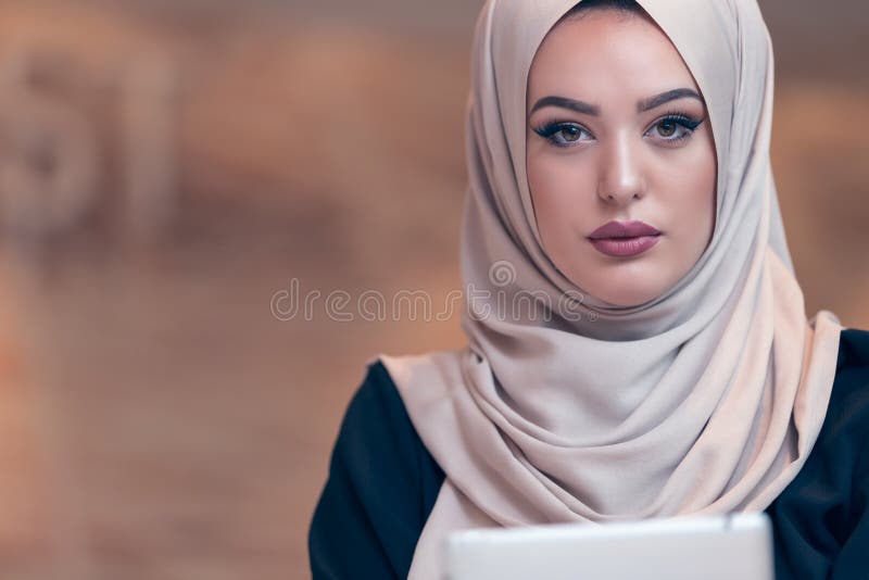 Arabic Business Woman Wearing Hijabworking In Startup Office Stock