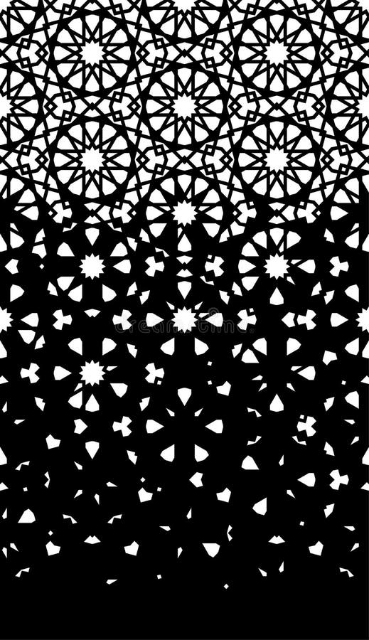 Arabic cut out laser seamless vector pattern. Geometric islamic halftone pattern with disintegration. Black vector rich vector illustration