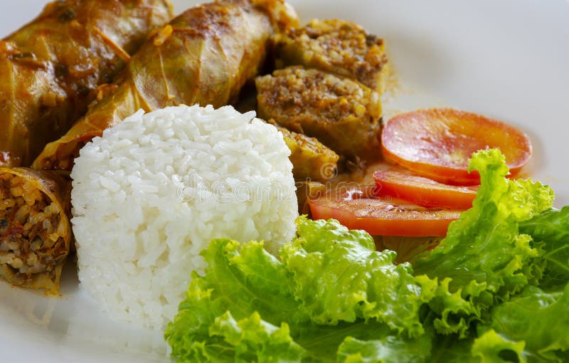 Appetizing Cabbage Rolls with Rice and Ground Beef Stock Image - Image