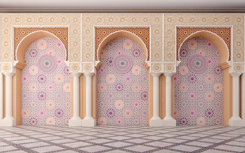Arabic,Islamic Style Wall Design with Arch and Arabic Pattern. Stock