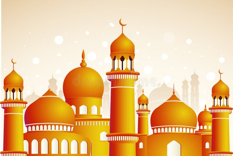 Arabic mosque on shiny light background. royalty free illustration