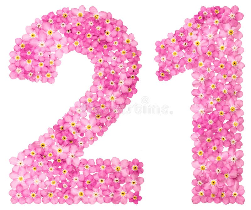 Arabic Numeral 21, Twenty One, from Pink Forget-me-not Flowers