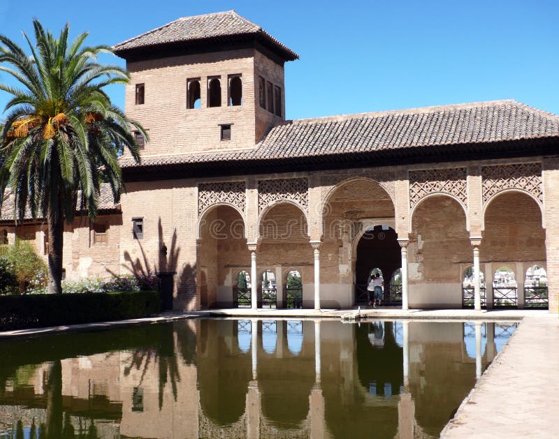 This post-islamic palace - part of Alhambra fortress (Granada, Spain) is now world known museum. Pillar column garden stock images, royalty-free photos and pictures