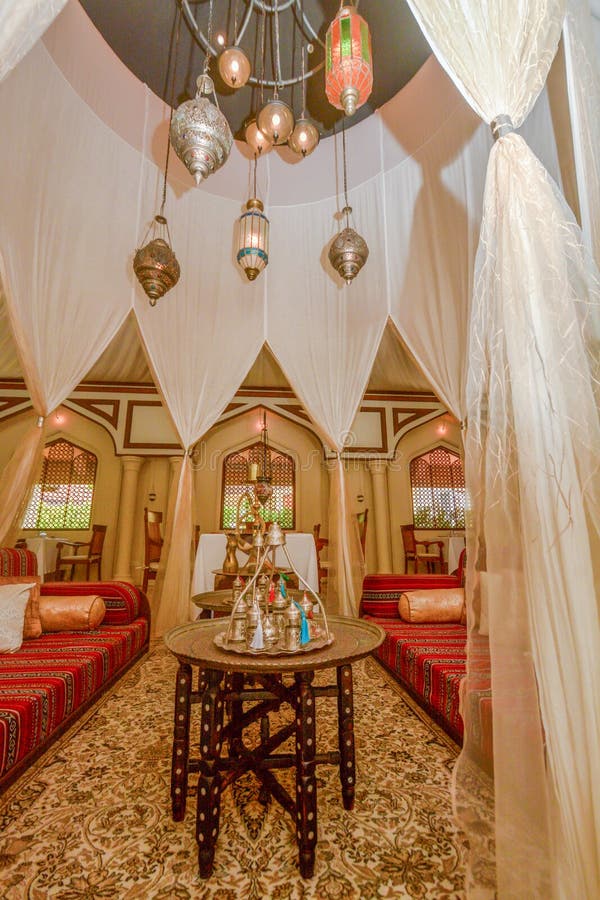 Arabic restaurant interior with tables, chairs and shisha at resort royalty free stock image Arabic restaurant interior with tables, chairs and shisha at resort royalty free stock image