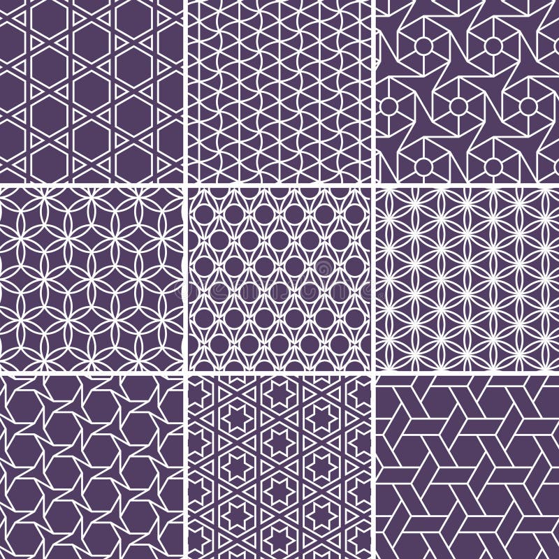 Arabic seamless patterns set from simple geometric shapes. Islam vector ornament stock illustration Arabic seamless patterns set from simple geometric shapes. Islam vector ornament stock illustration