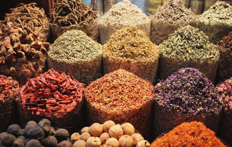 Arabic Spices at Spice Soukh Deira, Dubai, UAE. Stock Photo Image