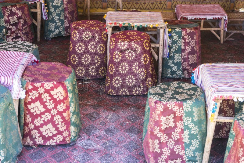 Arabic tea room, various armchairs with many colors, typical sty