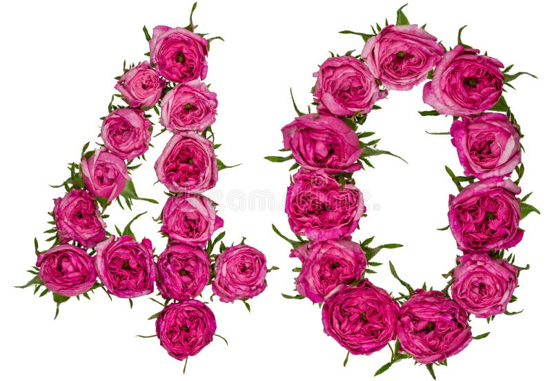 Arabisch cijfer 40, veertig, van rode geïsoleerde bloemen van roos, royalty-vrije stock afbeelding Arabisch cijfer 40, veertig, van rode geïsoleerde bloemen van roos, royalty-vrije stock afbeelding